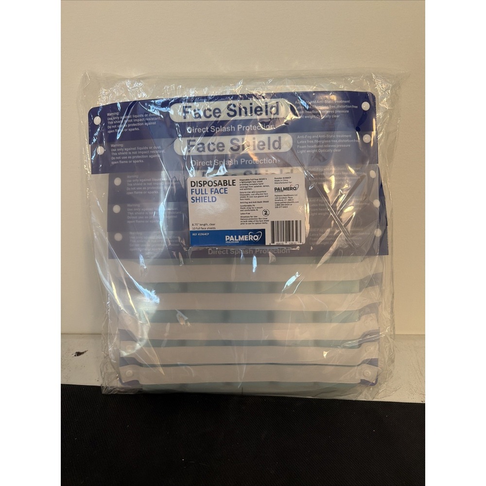 10PC Palmero Safety Full Face Shield Reusable Clear 8.75x10 Ref 1964CP